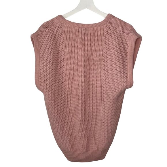 Vintage 80s Oversize Pink Knit Sleeveless Sweater M - Picture 2 of 5